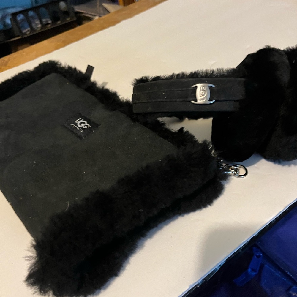 UGG Black Suede Crossbody with Fur Trim and UGG Black Suede Fur Trim Ear-Muffs - Picture 2 of 3